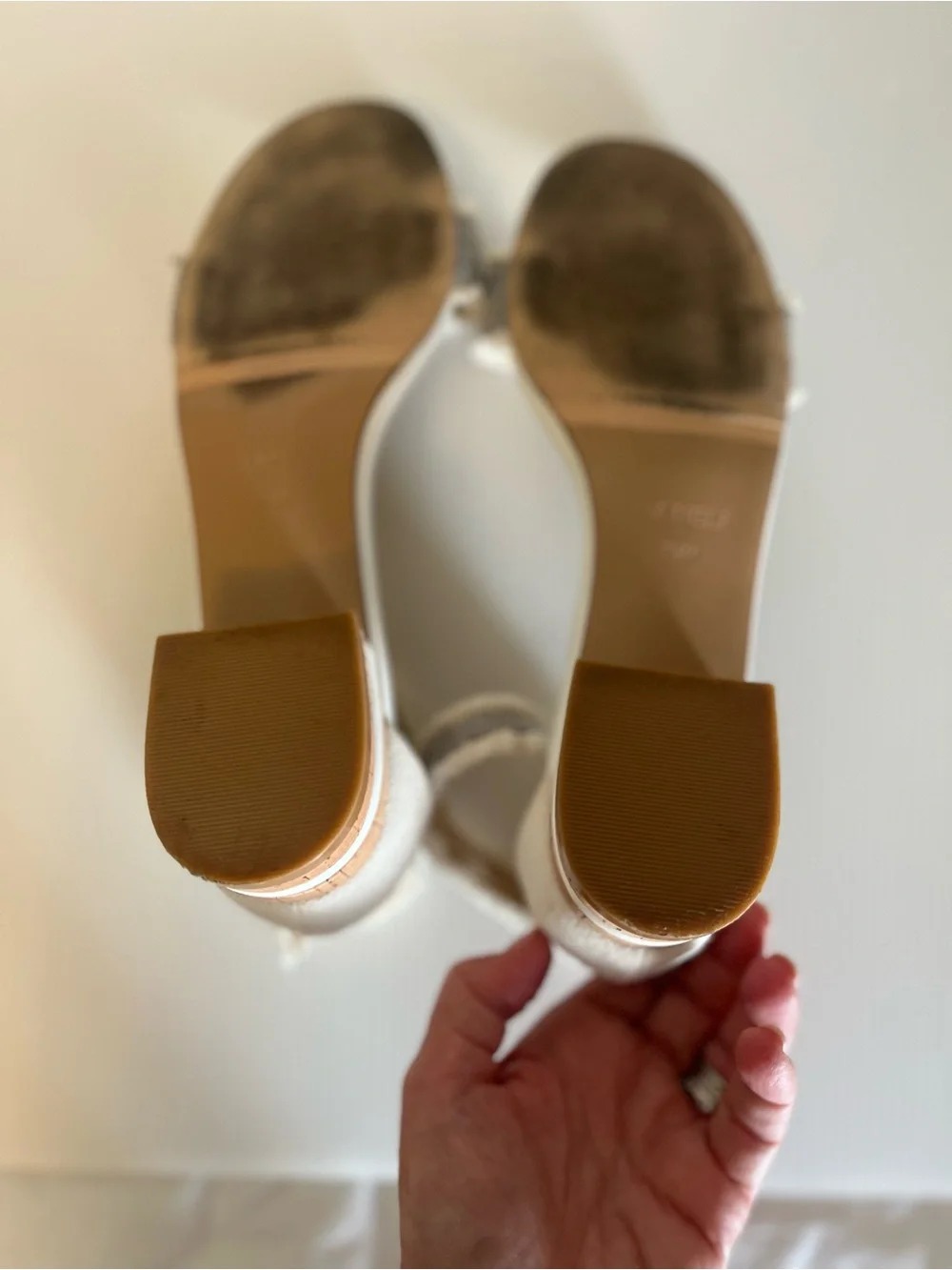 Van Eli White Sandals with Taupe Beaded Front Strap